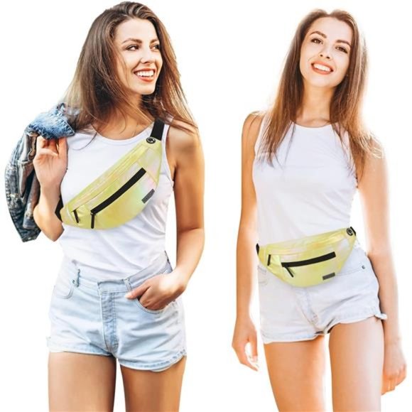 Large Crossbody Fanny Pack with 4-Zipper Pockets Gold Sports Festival Gym - Picture 5 of 6